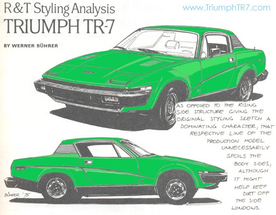 A clipping of Werner Burhers Styling Analysis from Road & Track